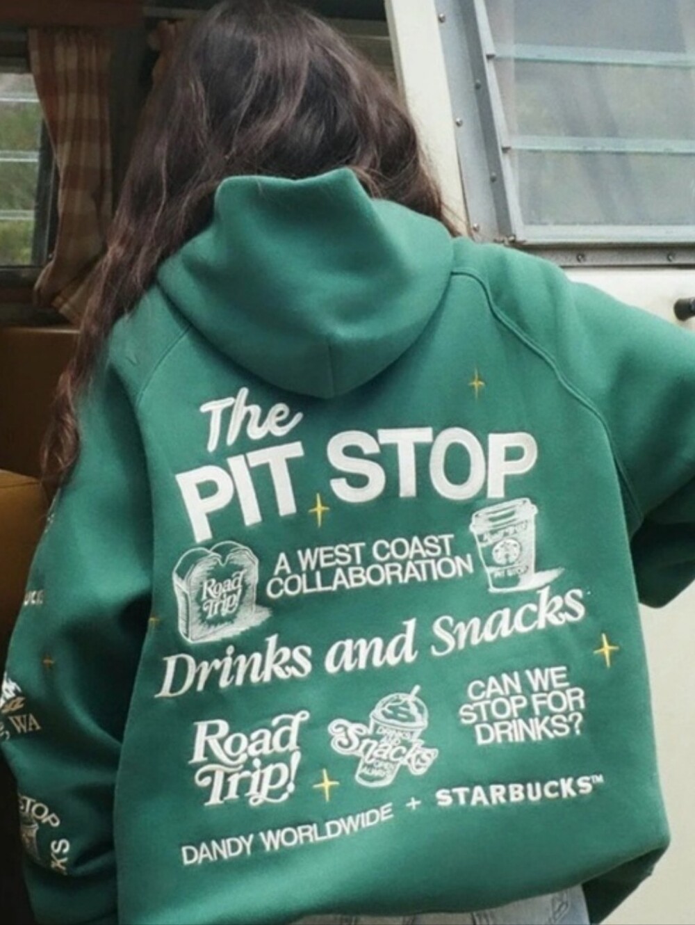 NWT Dandy Worldwide x Starbucks Green "Pit Stop" Unisex Oversized Hoodie Sz S